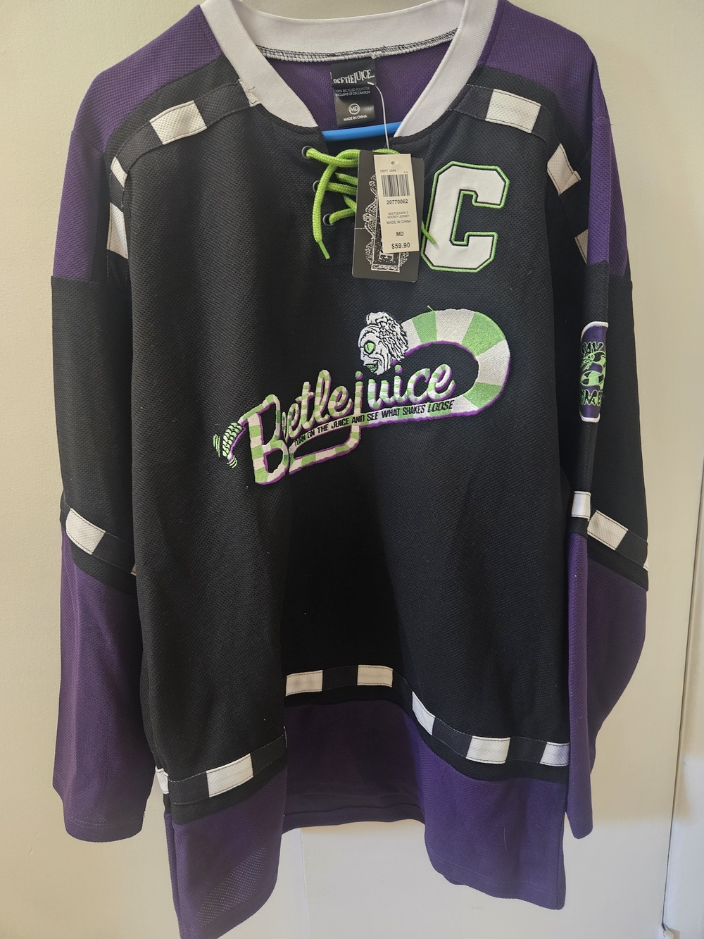 Beetlejuice Hockey-Style Jersey with Neon Green Lace-Up